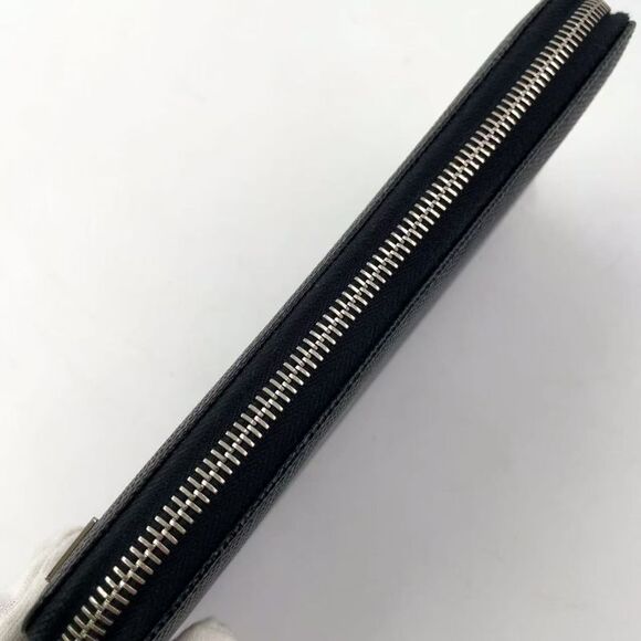 Prada Round Zipper Leather Black And Blue Wallet Silver - Picture 9 of 13